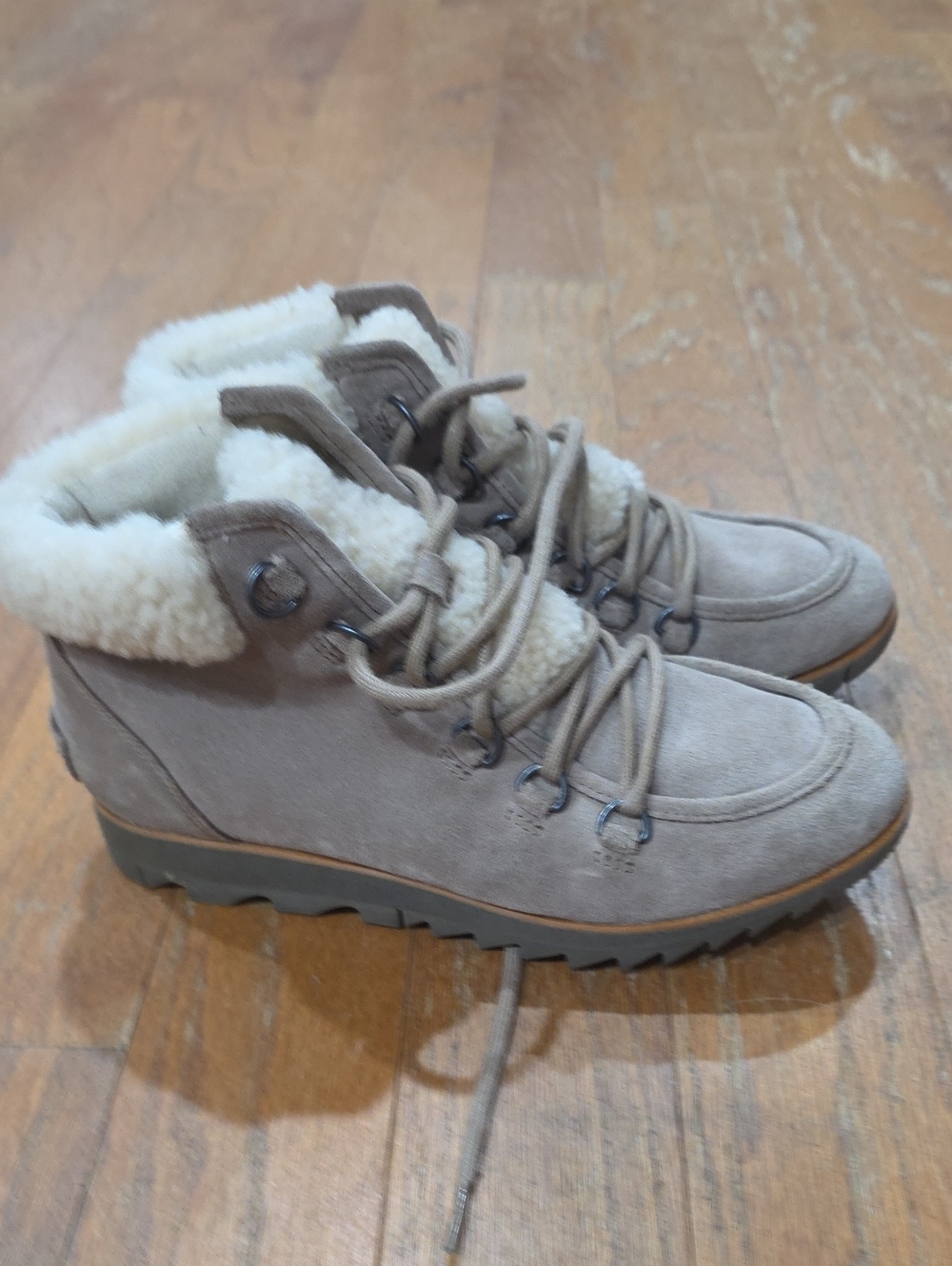 Sorel Taupe Suede Shearling Lace-Up Winter Boots